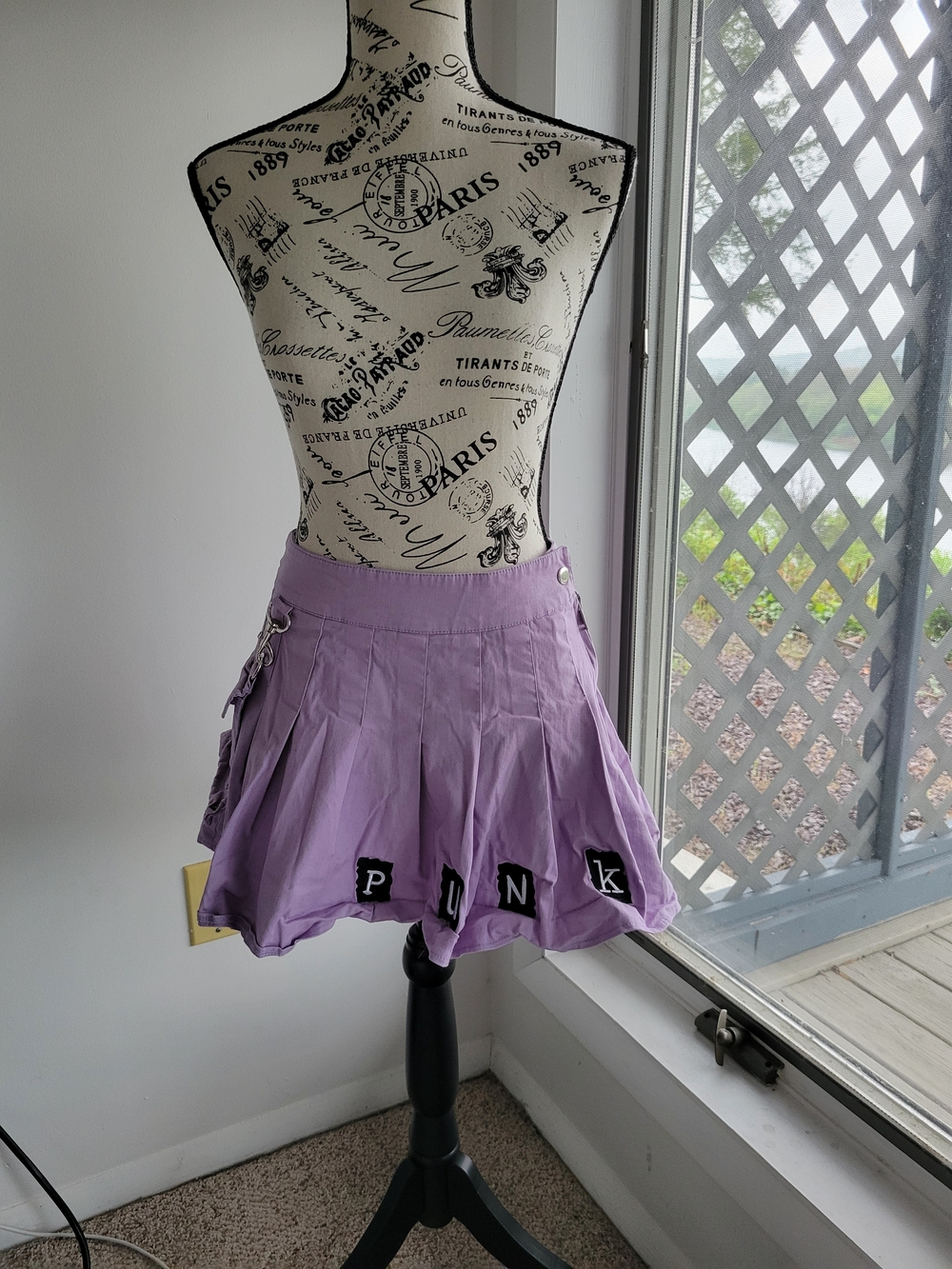 Current Mood Lavender P U N K Pleated Mini Skirt w Detschable Side Pouch Sz S
